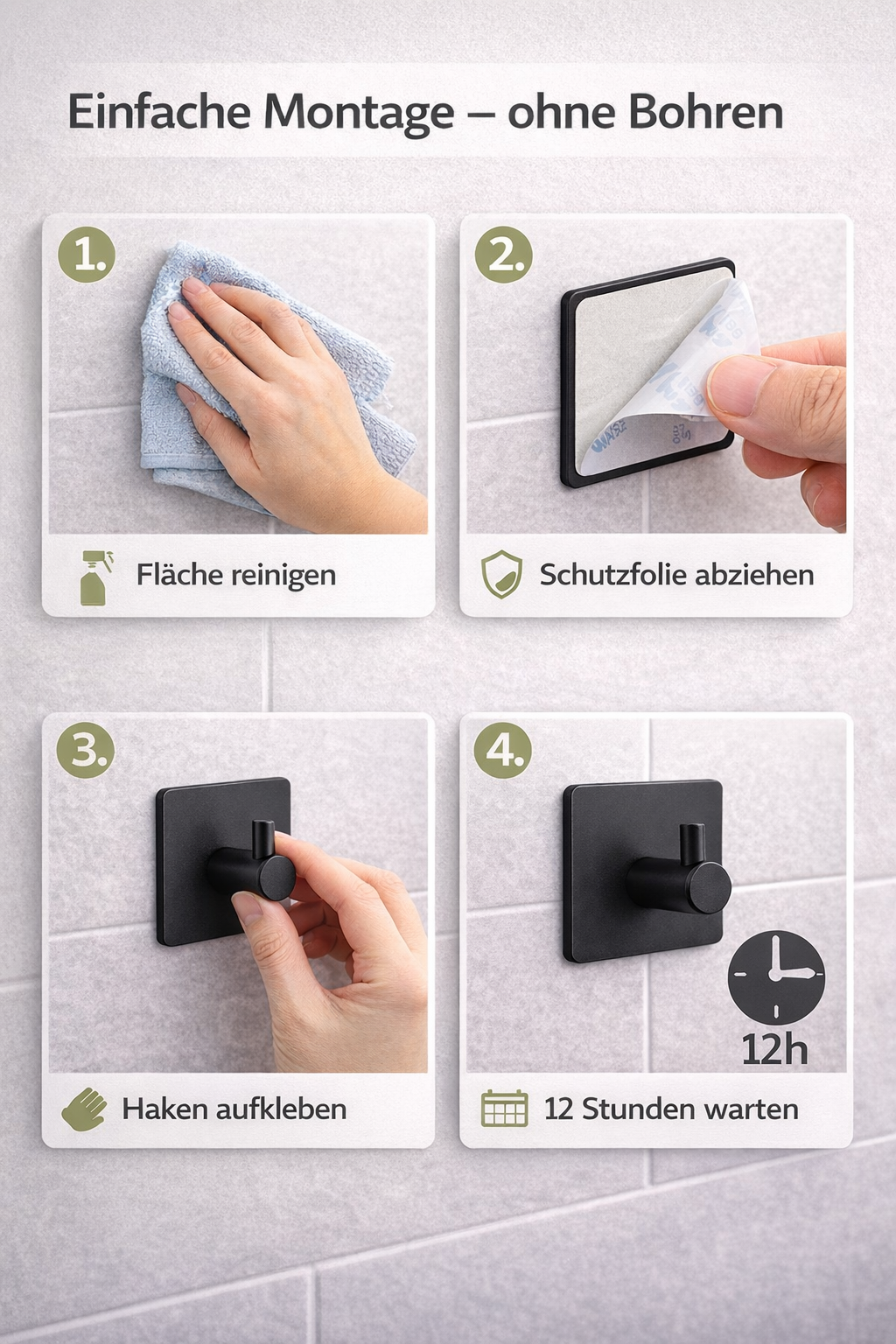 Handtuchhaken Schwarz (4 Stück)